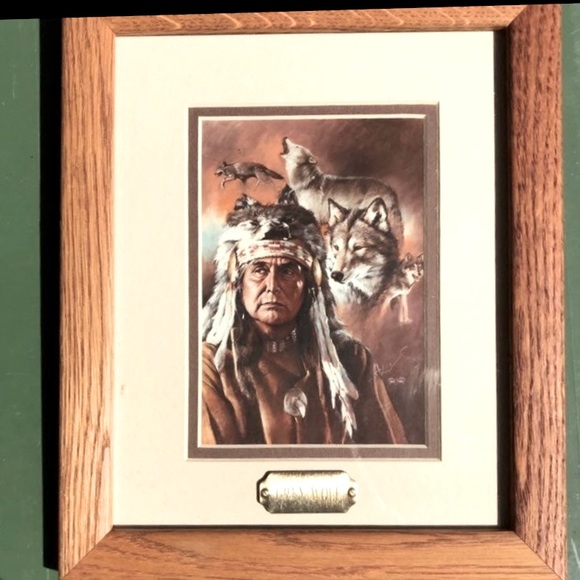 Framed Litho Portrait of Native American actor Wapo Nation Chief Gray Wolf 5x7” - Picture 2 of 2